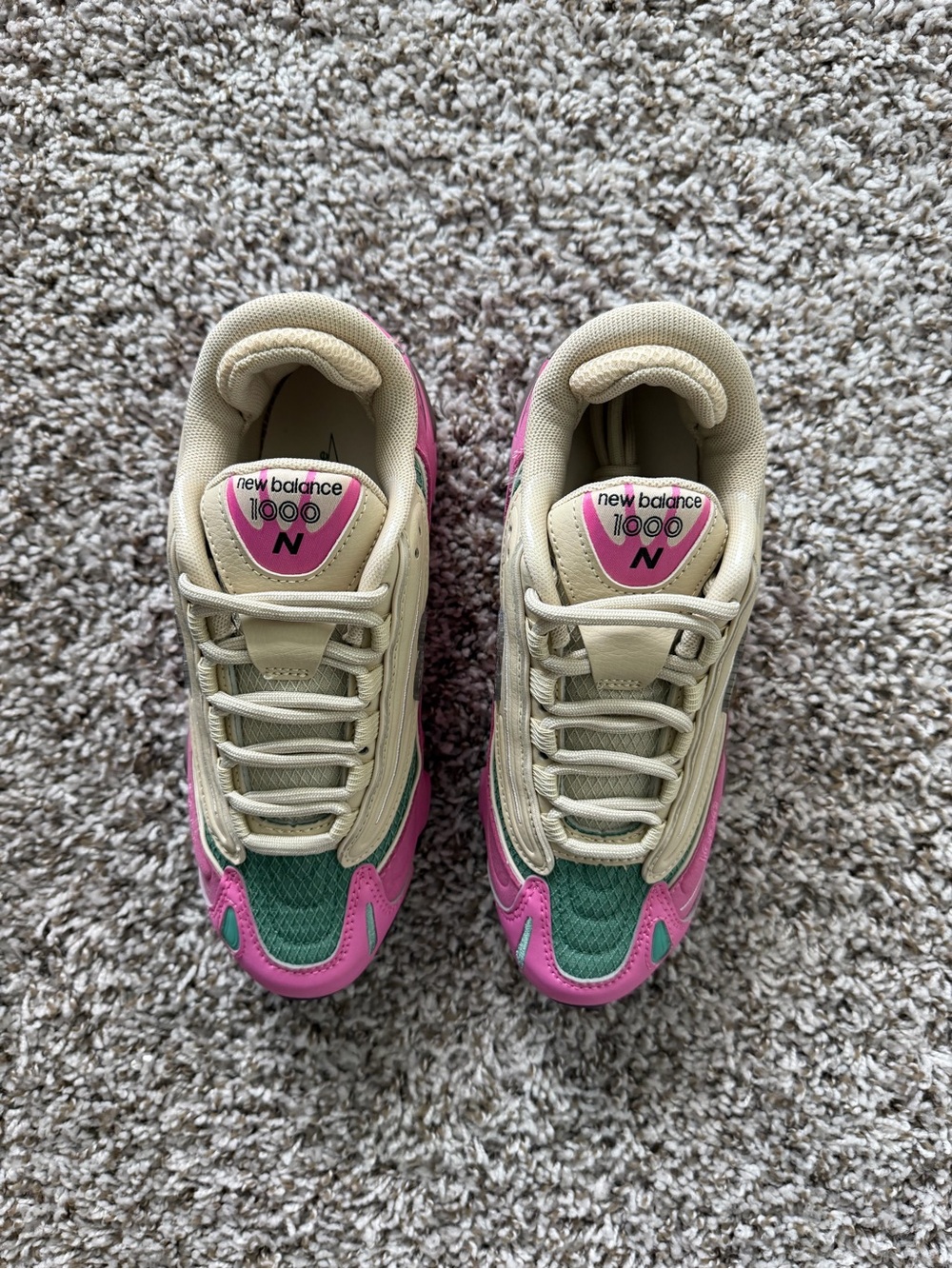 New Balance 1000 Pink Green Cream Running Sneakers - Picture 2 of 10